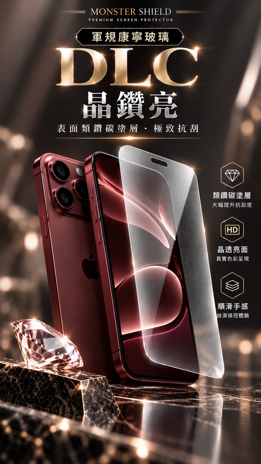 軍規康寧玻璃 DLC 晶鑽亮輔銷圖